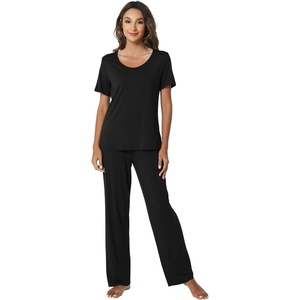 image:imageWiWi Womens Viscose from Bamboo Pajamas Set 2 Piece Soft Top with Long Pants Pjs Sleepwear Lightweight Loungewear Sets SXXLAblack