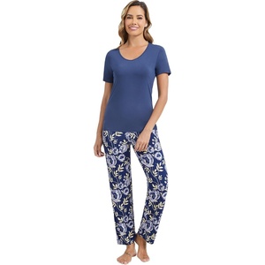 image:imageWiWi Womens Viscose from Bamboo Pajamas Set 2 Piece Soft Top with Long Pants Pjs Sleepwear Lightweight Loungewear Sets SXXLAblue DepthGray Peony