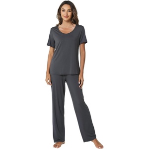 image:imageWiWi Womens Viscose from Bamboo Pajamas Set 2 Piece Soft Top with Long Pants Pjs Sleepwear Lightweight Loungewear Sets SXXLAcharcoal