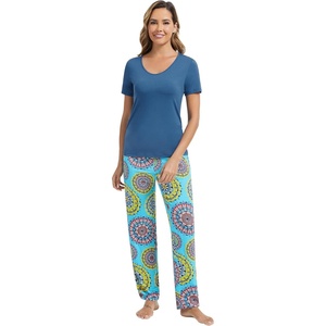 image:imageWiWi Womens Viscose from Bamboo Pajamas Set 2 Piece Soft Top with Long Pants Pjs Sleepwear Lightweight Loungewear Sets SXXLAprussian Bluedatura