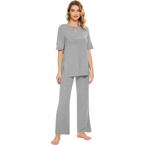 image:imageWiWi Womens Viscose from Bamboo Pajamas Set 2 Piece Soft Top with Long Pants Pjs Sleepwear Lightweight Loungewear Sets SXXLBheather Grey