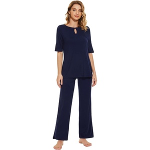 image:imageWiWi Womens Viscose from Bamboo Pajamas Set 2 Piece Soft Top with Long Pants Pjs Sleepwear Lightweight Loungewear Sets SXXLBnavy