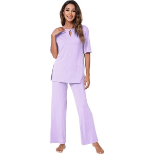 image:imageWiWi Womens Viscose from Bamboo Pajamas Set 2 Piece Soft Top with Long Pants Pjs Sleepwear Lightweight Loungewear Sets SXXLBtaro Purple
