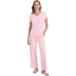 image:imageWiWi Womens Viscose from Bamboo Pajamas Set Short Sleeve Pajama Sets with Pants Super Soft Cooling Pjs with Pockets SXXLPink