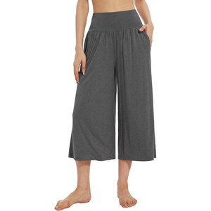 image:imageWiWi Womens Wide Leg Capri Pants Viscose from Bamboo Palazzo Lounge Bottoms with Pockets High Waist Pajama Bottom SXXLDark Heather Grey