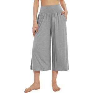 image:imageWiWi Womens Wide Leg Capri Pants Viscose from Bamboo Palazzo Lounge Bottoms with Pockets High Waist Pajama Bottom SXXLHeather Grey