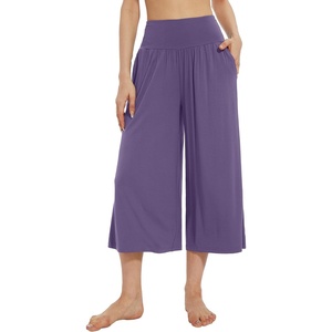image:imageWiWi Womens Wide Leg Capri Pants Viscose from Bamboo Palazzo Lounge Bottoms with Pockets High Waist Pajama Bottom SXXLLavender