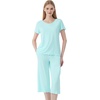 image:imageWiWi 3 PCS Pajamas for Women Set Short Sleeve Pajama Sets Capri and Shorts Pj Sets Super Soft Cooling Sleepwear SXXLAqua