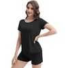 image:imageWiWi 3 PCS Pajamas for Women Set Short Sleeve Pajama Sets Capri and Shorts Pj Sets Super Soft Cooling Sleepwear SXXLBlack