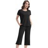 image:imageWiWi 3 PCS Pajamas for Women Set Short Sleeve Pajama Sets Capri and Shorts Pj Sets Super Soft Cooling Sleepwear SXXLBlack