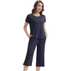 image:imageWiWi 3 PCS Pajamas for Women Set Short Sleeve Pajama Sets Capri and Shorts Pj Sets Super Soft Cooling Sleepwear SXXLNavy
