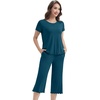 image:imageWiWi 3 PCS Pajamas for Women Set Short Sleeve Pajama Sets Capri and Shorts Pj Sets Super Soft Cooling Sleepwear SXXLPeacock Blue