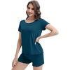 image:imageWiWi 3 PCS Pajamas for Women Set Short Sleeve Pajama Sets Capri and Shorts Pj Sets Super Soft Cooling Sleepwear SXXLPeacock Blue