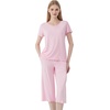 image:imageWiWi 3 PCS Pajamas for Women Set Short Sleeve Pajama Sets Capri and Shorts Pj Sets Super Soft Cooling Sleepwear SXXLPink