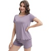 image:imageWiWi 3 PCS Pajamas for Women Set Short Sleeve Pajama Sets Capri and Shorts Pj Sets Super Soft Cooling Sleepwear SXXLViolet