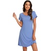 image:imageWiWi Bamboo Viscose Nightgowns for Women Super Soft Short Sleeve V Neck Sleep Dress Cooling Plus Size Lounge Sleepwear S4XDfog Blue