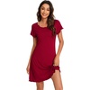 image:imageWiWi Bamboo Viscose Nightgowns for Women Super Soft Short Sleeve V Neck Sleep Dress Cooling Plus Size Lounge Sleepwear S4XDwine Red