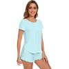 image:imageWiWi Bamboo Viscose Pajama Set for Women Soft Short Sleeve Top and Short 2 Piece Pjs Sleepwear Summer Cooling LoungewearAqua
