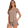 image:imageWiWi Bamboo Viscose Pajama Set for Women Soft Short Sleeve Top and Short 2 Piece Pjs Sleepwear Summer Cooling LoungewearCamel