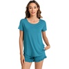 image:imageWiWi Bamboo Viscose Pajama Set for Women Soft Short Sleeve Top and Short 2 Piece Pjs Sleepwear Summer Cooling LoungewearNavy Blue