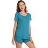 image:imageWiWi Bamboo Viscose Pajama Set for Women Soft Short Sleeve Top and Short 2 Piece Pjs Sleepwear Summer Cooling LoungewearNavy Blue