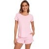 image:imageWiWi Bamboo Viscose Pajama Set for Women Soft Short Sleeve Top and Short 2 Piece Pjs Sleepwear Summer Cooling LoungewearPink