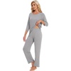 image:imageWiWi Bamboo Viscose Womens Pajama Set 34 Sleeve Pajamas Crewneck Sleepwear Sets Soft Loungewear Pjs with Pockets SXXLAheather Grey