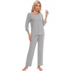 image:imageWiWi Bamboo Viscose Womens Pajama Set 34 Sleeve Pajamas Crewneck Sleepwear Sets Soft Loungewear Pjs with Pockets SXXLAheather Grey