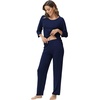 image:imageWiWi Bamboo Viscose Womens Pajama Set 34 Sleeve Pajamas Crewneck Sleepwear Sets Soft Loungewear Pjs with Pockets SXXLAnavy