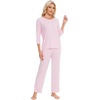 image:imageWiWi Bamboo Viscose Womens Pajama Set 34 Sleeve Pajamas Crewneck Sleepwear Sets Soft Loungewear Pjs with Pockets SXXLApink