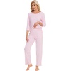 image:imageWiWi Bamboo Viscose Womens Pajama Set 34 Sleeve Pajamas Crewneck Sleepwear Sets Soft Loungewear Pjs with Pockets SXXLApink