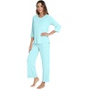 image:imageWiWi Bamboo Viscose Womens Pajama Set 34 Sleeve Pajamas Crewneck Sleepwear Sets Soft Loungewear Pjs with Pockets SXXLBaqua