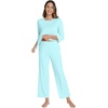 image:imageWiWi Bamboo Viscose Womens Pajama Set 34 Sleeve Pajamas Crewneck Sleepwear Sets Soft Loungewear Pjs with Pockets SXXLBaqua