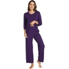 image:imageWiWi Bamboo Viscose Womens Pajama Set 34 Sleeve Pajamas Crewneck Sleepwear Sets Soft Loungewear Pjs with Pockets SXXLBdark Purple