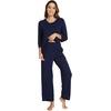 image:imageWiWi Bamboo Viscose Womens Pajama Set 34 Sleeve Pajamas Crewneck Sleepwear Sets Soft Loungewear Pjs with Pockets SXXLBnavy