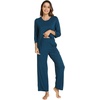 image:imageWiWi Bamboo Viscose Womens Pajama Set 34 Sleeve Pajamas Crewneck Sleepwear Sets Soft Loungewear Pjs with Pockets SXXLBpeacock Blue