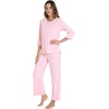 image:imageWiWi Bamboo Viscose Womens Pajama Set 34 Sleeve Pajamas Crewneck Sleepwear Sets Soft Loungewear Pjs with Pockets SXXLBpink