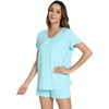 image:imageWiWi Bamboo Viscose Womens Pajama Sets Tshirt amp Sleep Shorts Loungewear Set Soft 2 Piece Pjs Summer Cooling Sleepwear SXXLBaqua