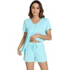 image:imageWiWi Bamboo Viscose Womens Pajama Sets Tshirt amp Sleep Shorts Loungewear Set Soft 2 Piece Pjs Summer Cooling Sleepwear SXXLBaqua