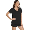 image:imageWiWi Bamboo Viscose Womens Pajama Sets Tshirt amp Sleep Shorts Loungewear Set Soft 2 Piece Pjs Summer Cooling Sleepwear SXXLBblack
