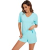 image:imageWiWi Bamboo Viscose Womens Pajama Sets Tshirt amp Sleep Shorts Loungewear Set Soft 2 Piece Pjs Summer Cooling Sleepwear SXXLCaqua