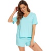 image:imageWiWi Bamboo Viscose Womens Pajama Sets Tshirt amp Sleep Shorts Loungewear Set Soft 2 Piece Pjs Summer Cooling Sleepwear SXXLCaqua