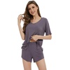 image:imageWiWi Bamboo Viscose Womens Pajama Sets Tshirt amp Sleep Shorts Loungewear Set Soft 2 Piece Pjs Summer Cooling Sleepwear SXXLCpurplish Grey