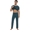 image:imageWiWi Cooling Mens Pajamas Set Super Soft Viscose Bamboo Sleepwear Sleep Sets Short Sleeve Loungewear with Pockets SXXLBgreen