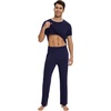 image:imageWiWi Cooling Mens Pajamas Set Super Soft Viscose Bamboo Sleepwear Sleep Sets Short Sleeve Loungewear with Pockets SXXLBnavy