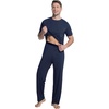 image:imageWiWi Cooling Mens Pajamas Set Super Soft Viscose Bamboo Sleepwear Sleep Sets Short Sleeve Loungewear with Pockets SXXLCnavy