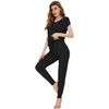 image:imageWiWi Lightweight Pajamas Sets for Women Short Sleeve Top with Long Jogger Pants Sleepwear Set Lounge Pjs SXXLBlack