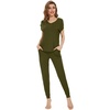 image:imageWiWi Lightweight Pajamas Sets for Women Short Sleeve Top with Long Jogger Pants Sleepwear Set Lounge Pjs SXXLDark Army Green