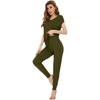 image:imageWiWi Lightweight Pajamas Sets for Women Short Sleeve Top with Long Jogger Pants Sleepwear Set Lounge Pjs SXXLDark Army Green