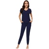 image:imageWiWi Lightweight Pajamas Sets for Women Short Sleeve Top with Long Jogger Pants Sleepwear Set Lounge Pjs SXXLNavy